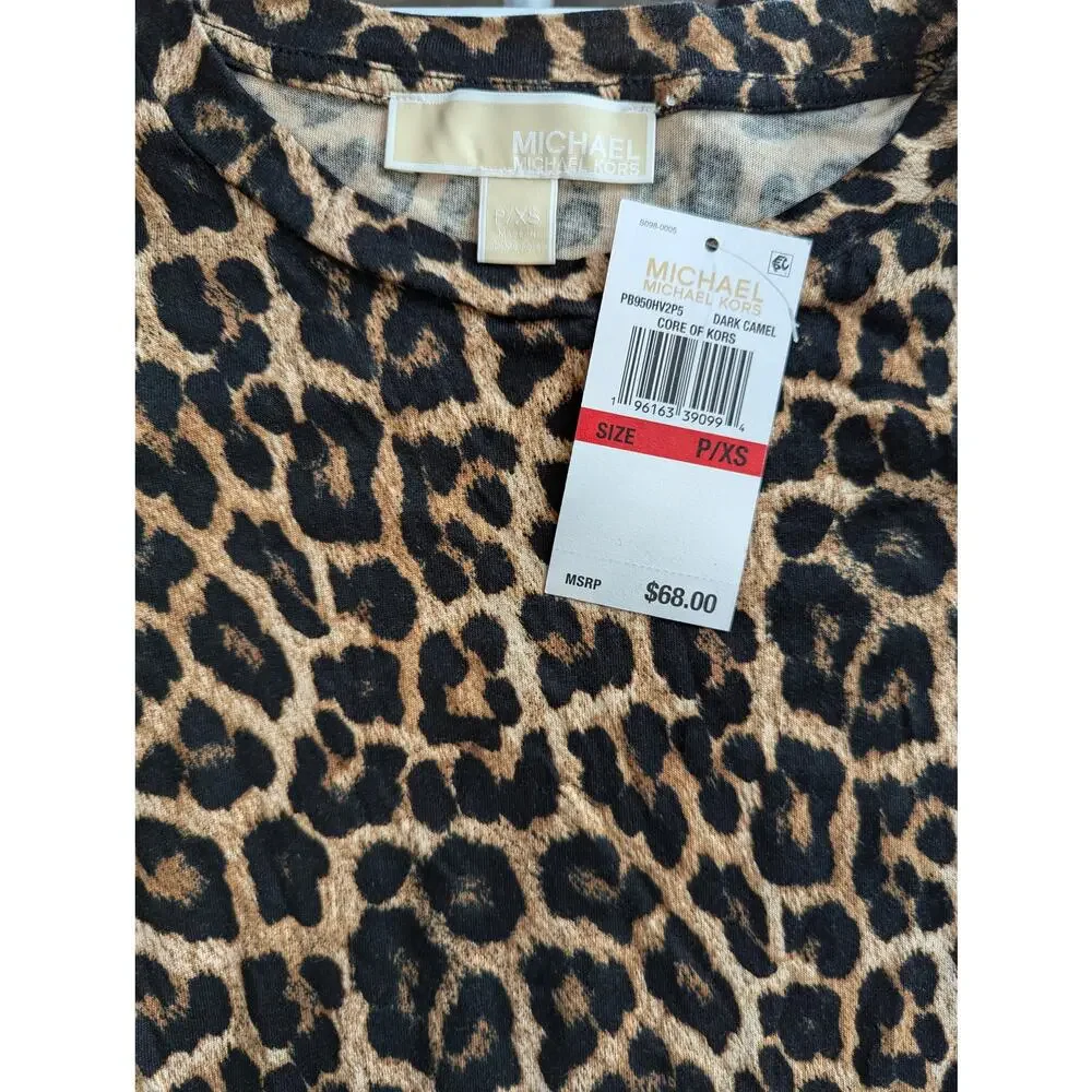 Michael Kors Leopard Print Faux Leather Sleeves Size XS - Picture 6 of 15